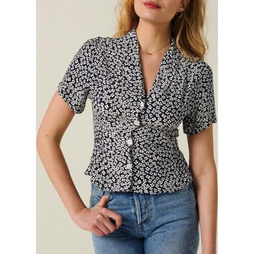 Chiffon Blouse Women 2020 V Neck Floral Print Vintage Blouse Femme Summer Short Sleeve Elegant Women Blouses Ladies Blouses