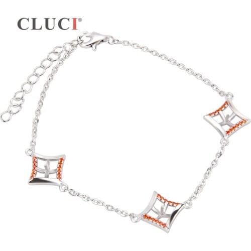 CLUCI 925 sterling silver rhombus Bracelet accessary to match pearls Women Pulseras Jewelry Gift Love Wedding Banquet SB060SB