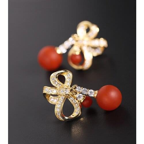 DAIMI Baoshan Persimmon Red South Red Agate Earrings Female Natural 925 Sterling Silver Jade Earrings