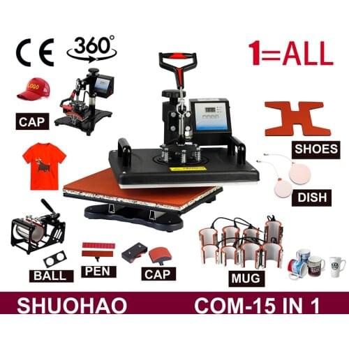 Cheap 15 in 1 Heat pen Press Machine,Sublimation Printer/shoe Transfer Machine Heat Press For Mug/Cap/T shirt/shoe/bottle/pen