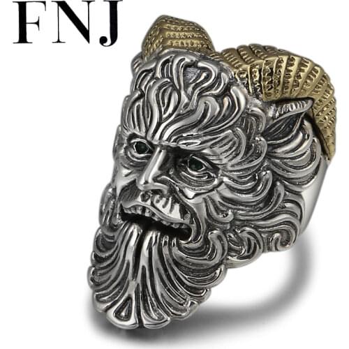 FNJ Punk Priest Ring 925 Silver Jewelry New Punk S925 Sterling Silver Rings for Men Adjustable Size 8-10.5 bague