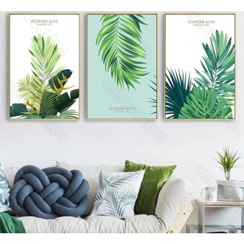 Nordic Style Canvas Painting Poster Tropical Green Plants Quote Flower Says Healthy Life for Home Rooms Gallery Wall Decoration