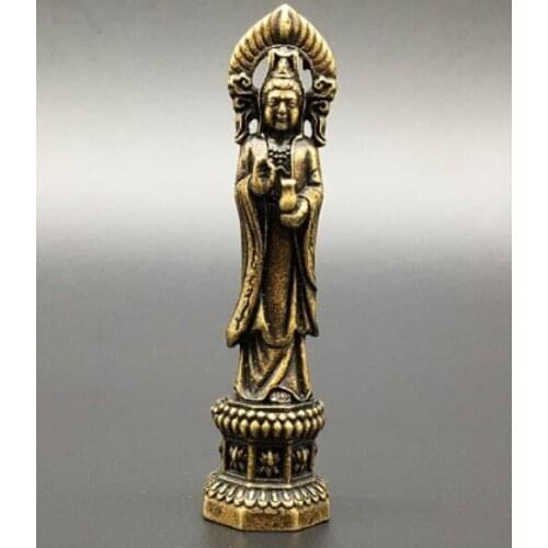 China collection archaize brass Guanyin bodhisattva Buddha small statue #7