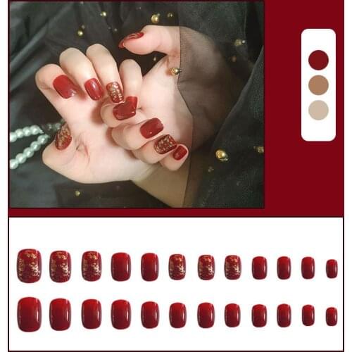 Short Square False Nails Full Cover Fake Fingernails Press on Glossy Artificial Nails DIY Decoration Supplies For Nail Gift S