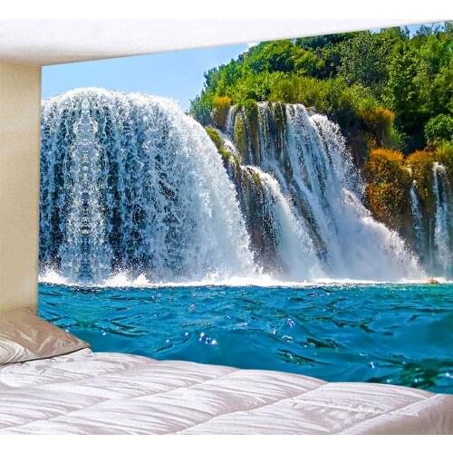 Beautiful waterfall forest home art tapestry Hippie Bohemian decoration large bed sheet background wall sofa blanket
