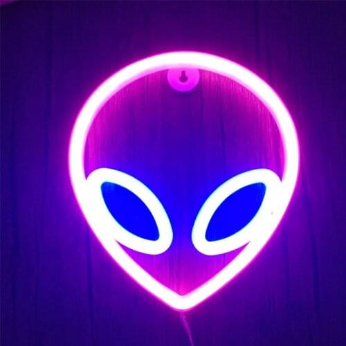 Creative LED Neon Sige Light Alien Face Shape Neon Lamp For Xmas Wedding Home Party Wall Art Decoration Gifts For Children