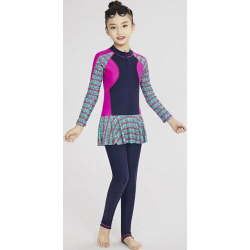 Conservative Muslim Swimsuit For Girls Front Zipper Modest Swimwear Swimming Suit Children Long Sleeve Borkini Mujer Islamico