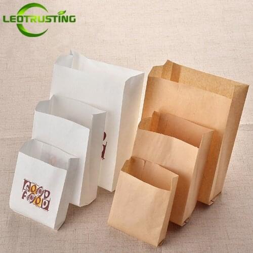 Leotrusting 100pcs 50gsm Kraft Paper Take-out Food Bags French Fiers Fried Chicken Hamburger Burrito Oilproof Good Food Bags
