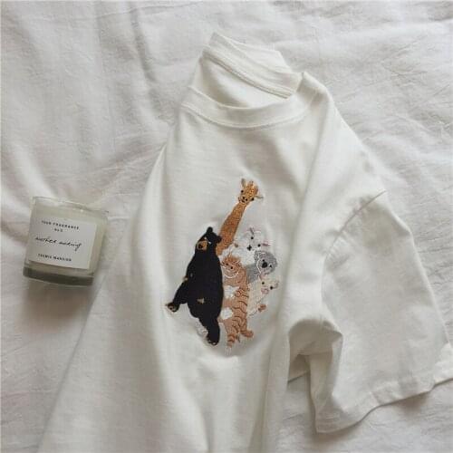 Cartoon embroidery fashion women T-shirt 2021 summer Korean version of the wild T-shirt short sleeved casual student Ropa Mujer