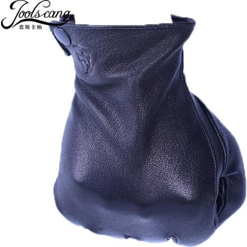 Joolscana men leather gloves genuine goatskin winter gloves fashion new brand warm lining full finger driving mitten