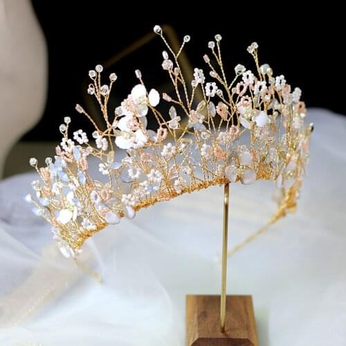 Beaded Jewelry Set Bridal Crown Handmade Wedding Headdress Exquisite Rhinestone Hair Accessories With Long Earrings For Women