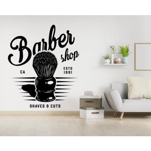 Barbershop Wall Decal Shop Design Barber Vinyl Sticker Shave Scissors Haircut Decor Barber Wall Art Murals E323