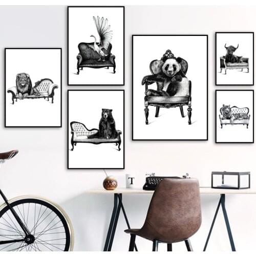 Wall Art Canvas Painting Zebra Tiger Panda Bear Lion Black White Nordic Posters And Prints Wall Pictures For Living Room Decor