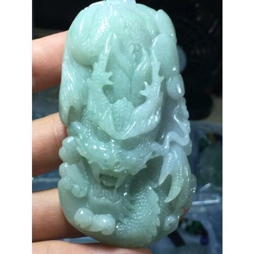 Natural Myanmar jade A HandCarved dragon green jade pendant jade necklace pendants jewelry jade necklaces woman men