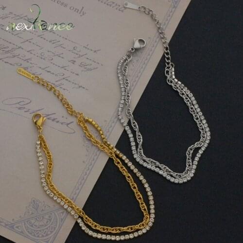 Nextvance Charm Stainless Steel Bracelet Double layer Claw Drill Gold Bangles Couple Bracelets For Women Girl Daily Jewelry