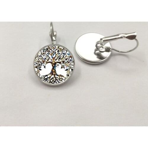 NEW Tree Of Life Flower Stud Earrings Vintage Tree of Life Cabochon Glass Earrings for Women Jewelry Gifts