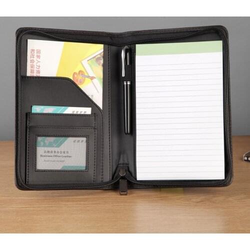 New design Business A5 document zipper bag file folder padfolio manager bag zipper folders with refilled writing pad inner paper