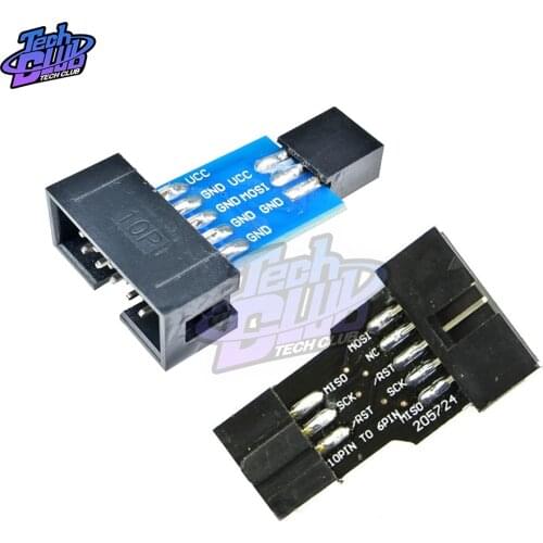 10Pin To 6PiN Convert To Standard Adapter Board for ATMEL STK500 AVRISP USBASP ISP Interface Converter AVR Black/Blue