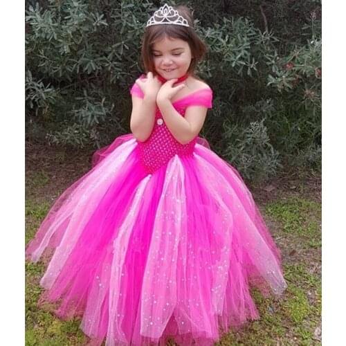 Girls Pink Glitter Princess Tutu Dress Kids Crochet Sequin Tulle Dress Ball Gown Children Birthday Party Costume Evening Dresses