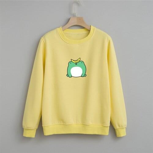 Frog Printed Cute Hoodies Women Cotton Sweatshirts Harajuku Hip Hop Hoodie Sweatshirt Womens Korean Streetwear Sudadera Mujer