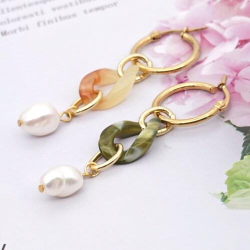 Go2boho Earring For Women Bohemian Drop Freshwater Pearl Earrings Jewelry Gift Ladies Fashion Jewellery Stainless Steel Circle