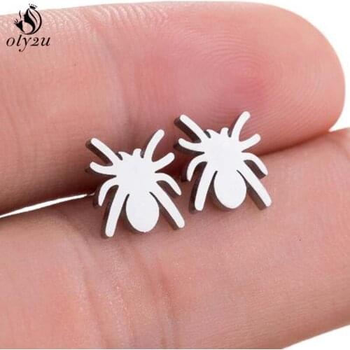 Punk Stainless Steel Spider Stud Earrings for Women Men Small Animal Ear Piercing Jewelry Gothic Halloween Gifts Bijoux