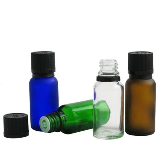 10pcs 15ml Essential Oil Glass Bottle Green Clear Amber Brown Blue Bottle With Plastic Cap Travel Cosmetic Packing Container