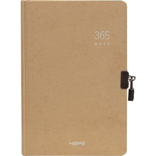 Vintage 365 days diary Planner fullyear A5 size Thicken 384 pages Kraft paper inner 100 GSM Notebook with metal lock Sketchbook
