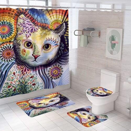 3D Print Animal Cat Shower Curtain Colorful Cats Bathroom Waterproof Polyester Bath Curtain Octopus Washable Bath Decor Curtains