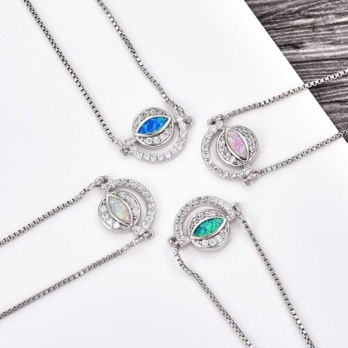 KAMAF round geometry globe adjustable 22cm bracelet with opal copper inlaid zircon evil eye charm female bracelet