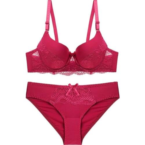 Embroidery Lace Push Up Women Bra Brief Set BC 3/4 Cup Flowers Young Lady Bow Bra Set Sexy Brassiere Underwear Set