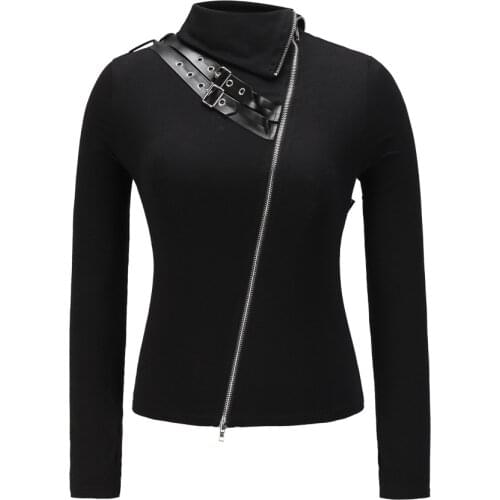 2021 New Spring And Autumn European And American Gothic Punk Double Zipper Street Trend High Neck Long Sleeve Top Women