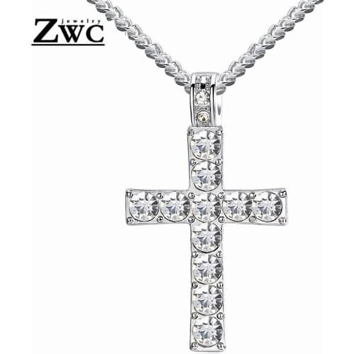 ZWC Fashion Classic Crystal Inlay Cross Pendant Necklace For Women Men Party High End Alloy Necklaces Jewelry Gift Wholesale