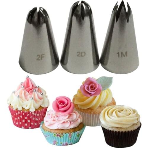 3pcs/set Large Cream Cake Icing Piping Russian Nozzles Pastry Tips Baking Tools 1m 2d 2f Style Tips Pastry Tool Cake Decorating
