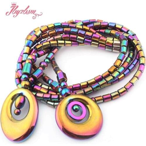 4x5mm Column (No Magnetic) Hematite Multicolor Natural Stone Beads For Lady Fashion Jewellery Necklace Pendant 20" Free Shipping