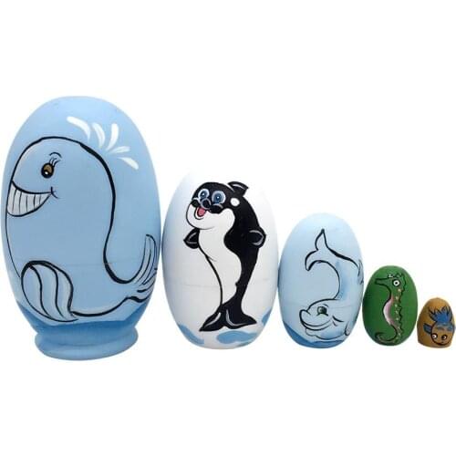 5Pcs/Set Animal Dolphin Hand Painted Nesting Dolls Matryoshka Kids Toy Gift