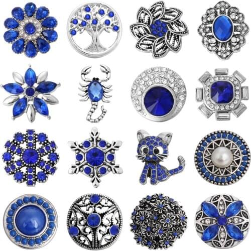 5pcs/lot Snaps Jewelry 18mm Rhinestone Vintage Flower Life Tree Cat Snap Buttons for Snap Button Jewellery Snap Bracelet Bangle