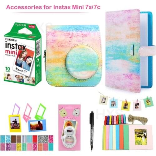 Fujifilm Instax Mini 7s/7c Accessories Includes White Film + PU Leather Camera Case Bag + Album+Photo Frames+Selfie Lens+Marker