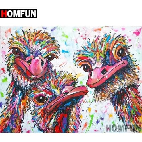 HOMFUN 5D DIY Diamond Painting Full Square/Round Drill "Colored ostrich" 3D Embroidery Cross Stitch gift Home Decor A02264
