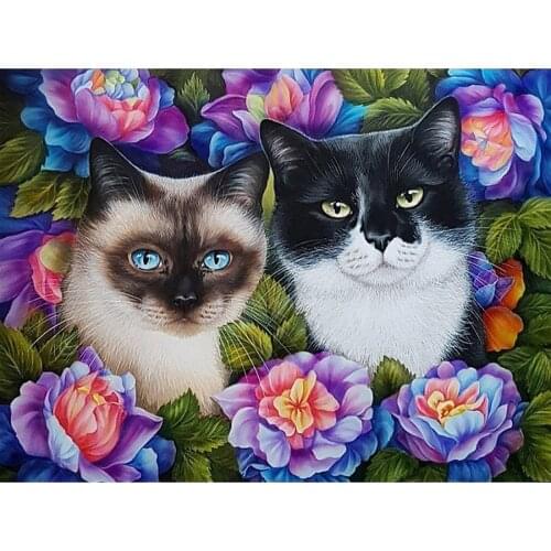 Full Square Drill Diamond Mosaic Cats Picture Of Rhinestones Diamond Painting Animal Wall Decor Diamond Embroidery Flower