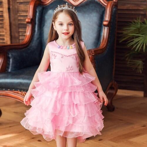 Baby Girls Floral Ball Gown Dress for 7th Birthday Party Summer Children Clothes Kids Girls Mesh Dresses for Wedding Party New