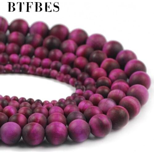 BTFBES Matte Rose Red Tiger Eye Beads Natural Stone Round Loose Beads For Jewelry Making DIY Bracelet Accessories 4/6/8/10/12mm