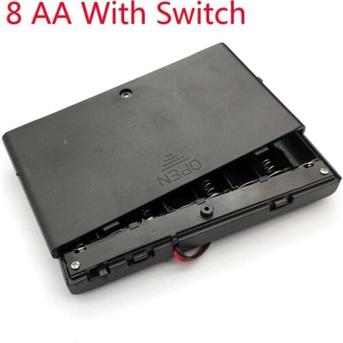12V 8 AA Batteries Holder Storage Case Plastic 1.5V Battery Case ON/OFF Switch with Cap Wire For 8 X 1.5V AA Batter