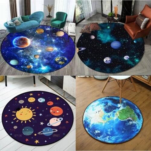 Planet space and earth bedroom decor room decoration teenager anime floor mat navy blue rug round rug round area rug circle rug
