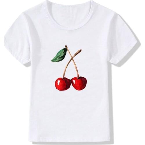 Children T-shirt girl blouse cherry print art oil painting summer fashion O-neck short sleeve T-shirt baby clothes kids clothes