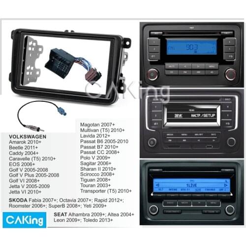 Double Din Car Fascia Radio Panel Harness for VW Polo Sagitar Sharan Scirocco Tiguan Touran Transporter Dash Fitting Kit Facia