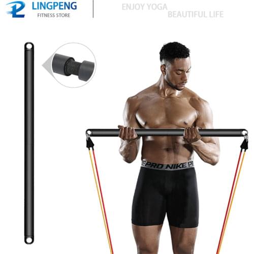 Fitness Bar and Fitness Resistance Band Pull Rope Yoga Elastic Band Upgrade Training Belt Set Pilates Fitness Equipment Home
