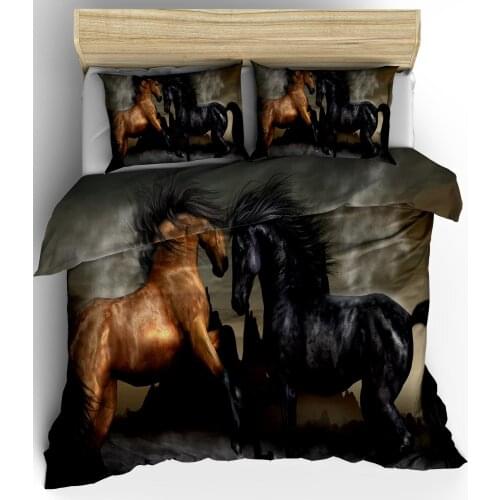European and American Fashion 3D Printed Animal Bedding Set Horse Pentium Digital Printed Three-piece Quilt Pillowcase