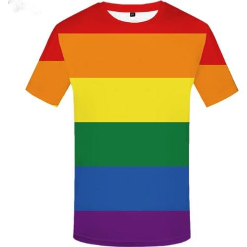 Rainbow T-shirt mens and womens T-shirts leisure color T-shirts printed Harajuku shirts printed cartoon clothing short sleeves