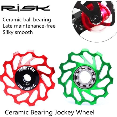 RISK Mountain Road Bike 11T Aluminum Alloy Jockey Wheel Rear Derailleur Ceramic Bearing Guide Wheel MTB Bicycle Jockey Roller